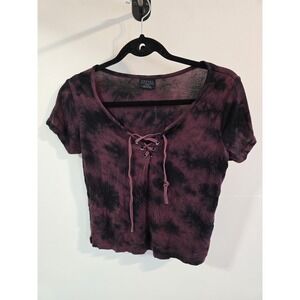 Empyre Black Red‎ Babydoll Tee L Goth Grunge Emo Y2K Mall Goth Witchy Lace Up